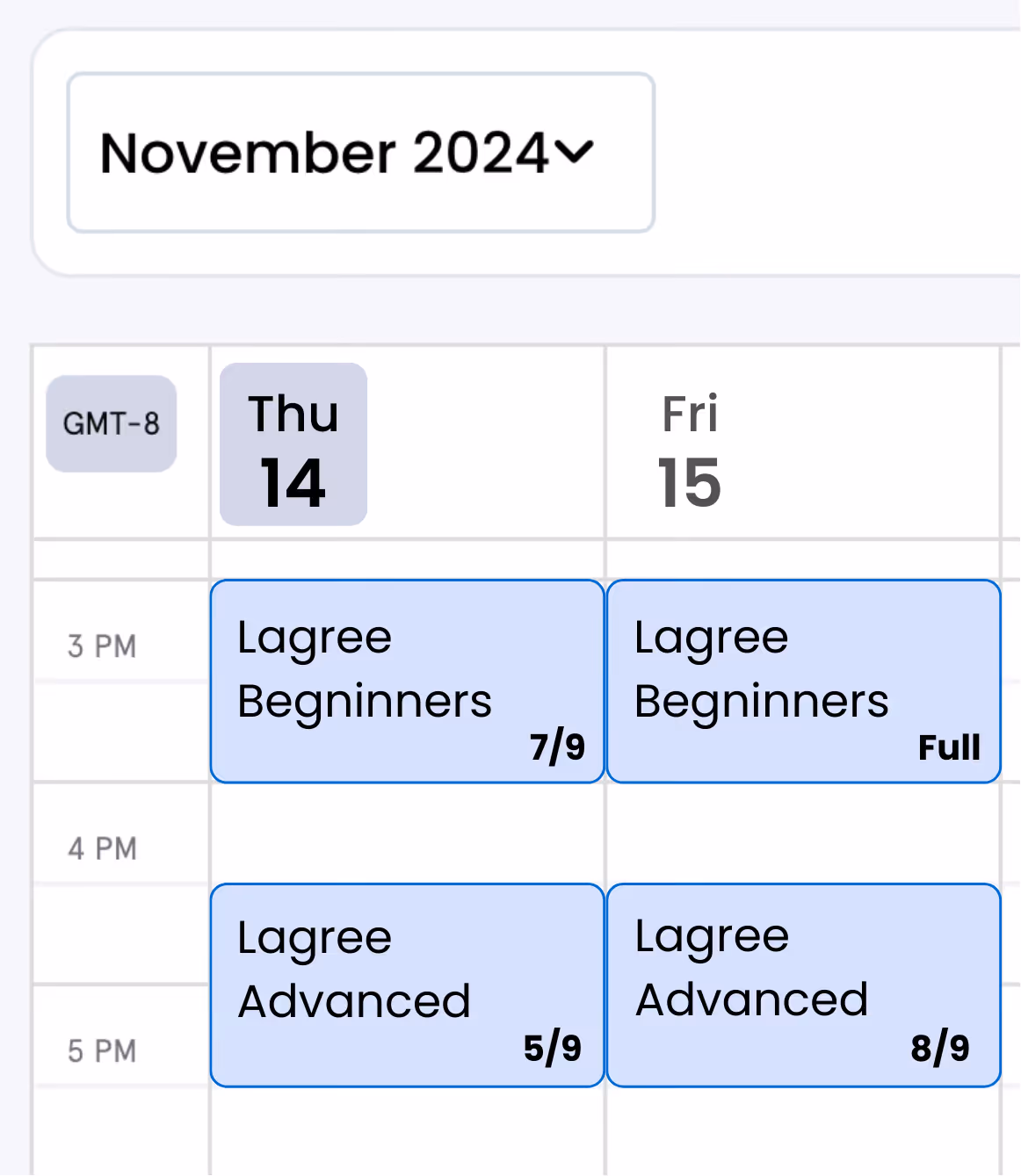 A yoga activities calendar
