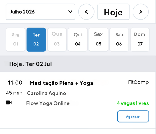 calendário de aulas de yoga exemplo Fitune