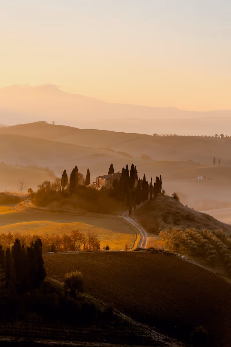 Tuscan countryside aerial view