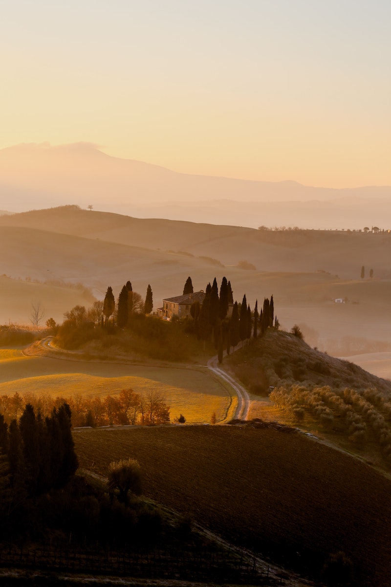 Tuscan countryside aerial view