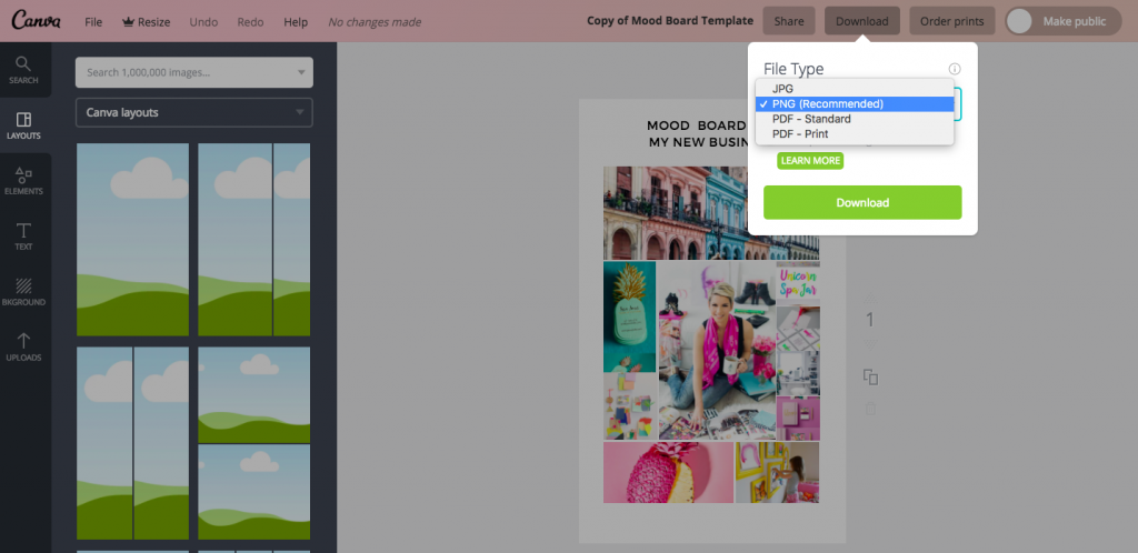 create a mood board using Canva