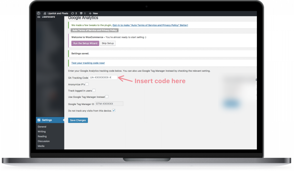add Google Analytics Wordpress Lipstick and Pixels