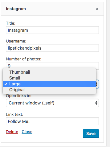 add Instagram widget Wordpress lipstick and pixels tutorial