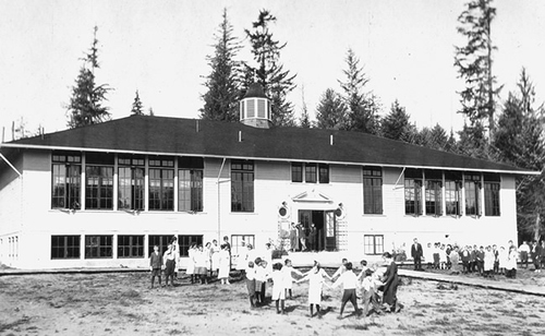 Historical photo of the school that is now North County Recreation District in Nehalem, Oregon.