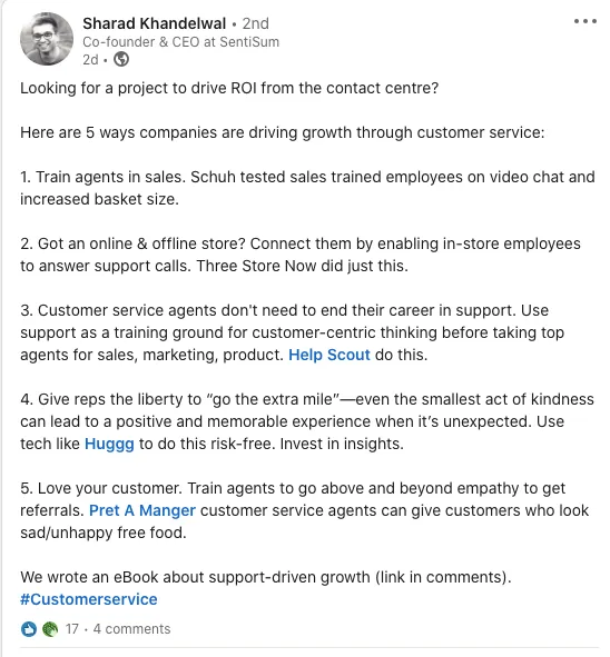 Sharad LinkedIn post