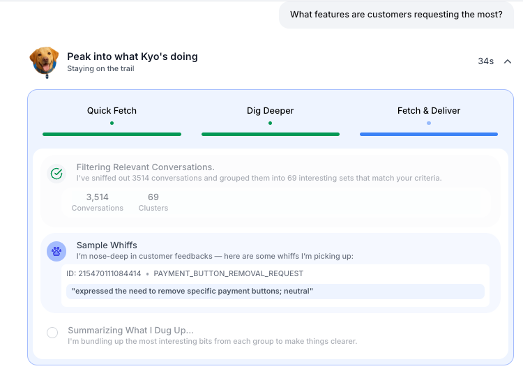 Kyo, the AI Agent, responding to queries