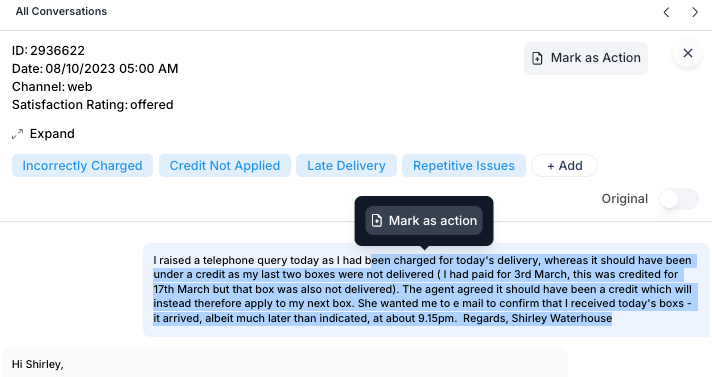 Customer email reporting incorrect delivery charges and delayed boxes.
