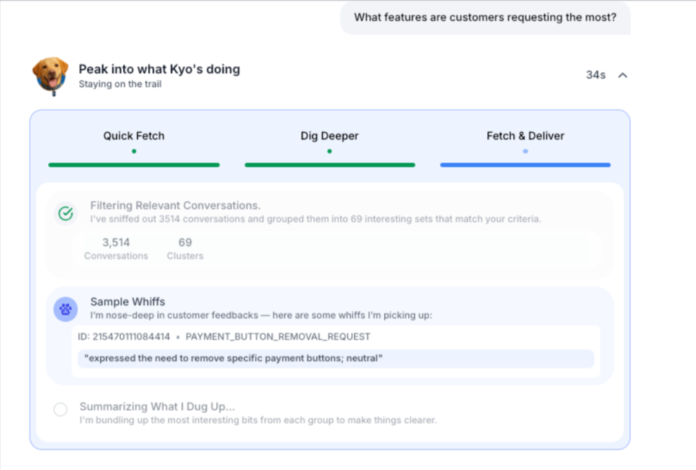 Dashboard shows AI analyzing feedback to identify trends.