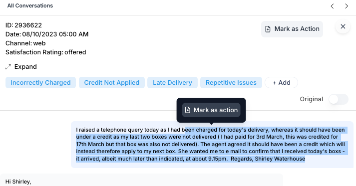 Email about wrong delivery charges and delayed boxes.