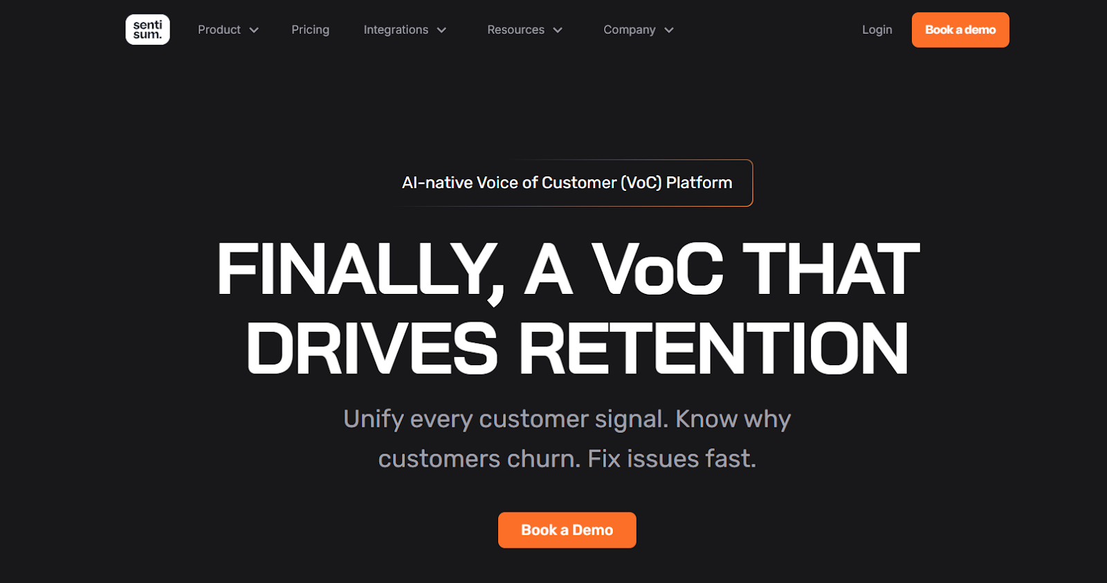 A screenshot of SentiSum’s homepage