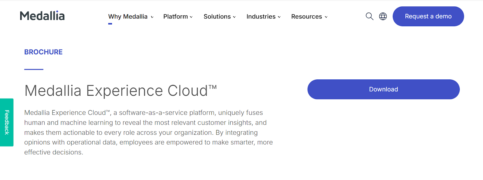 A screenshot of Medallia Experience Cloud’s homepage