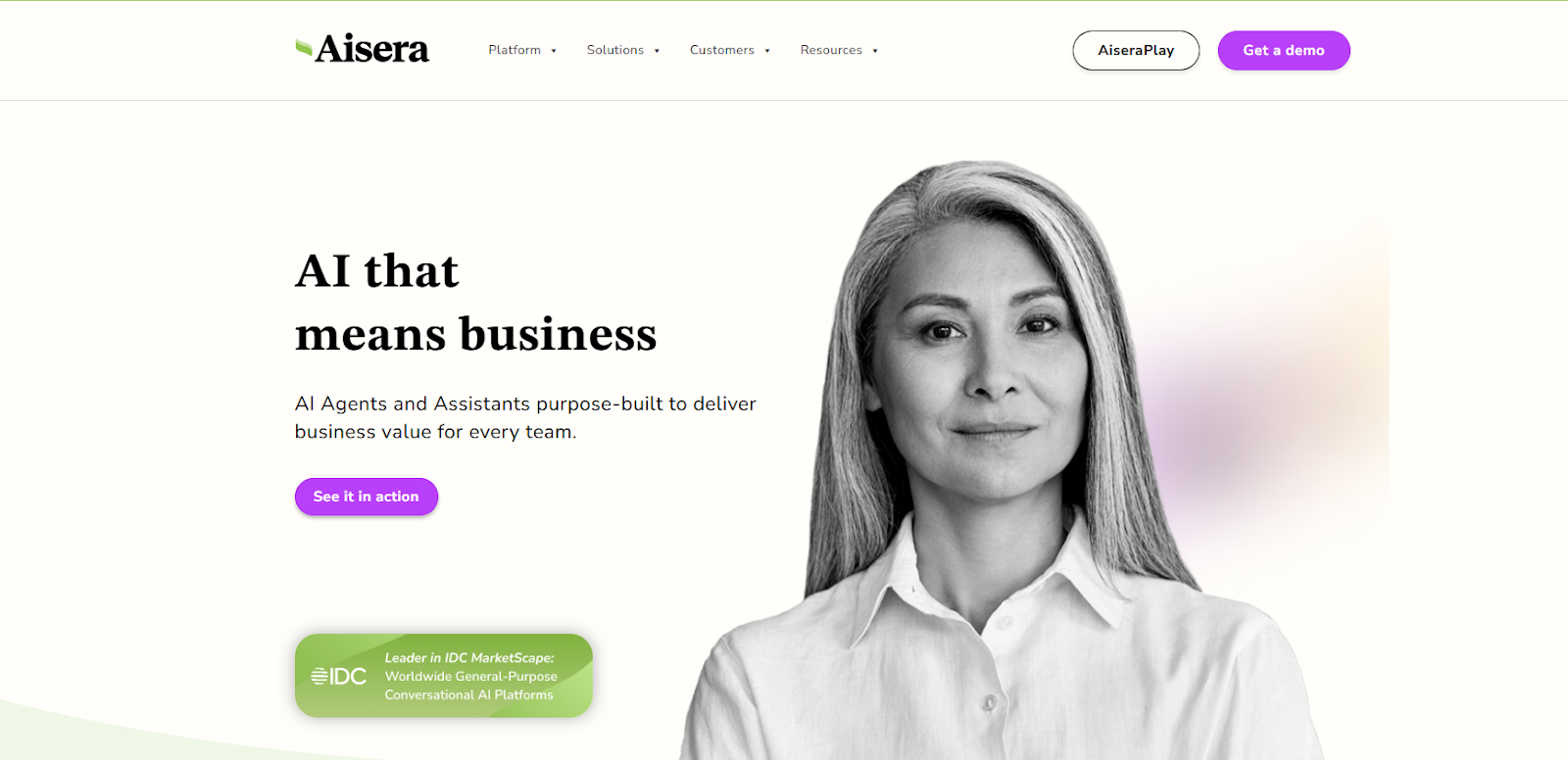 A screenshot of Aisera’s homepage