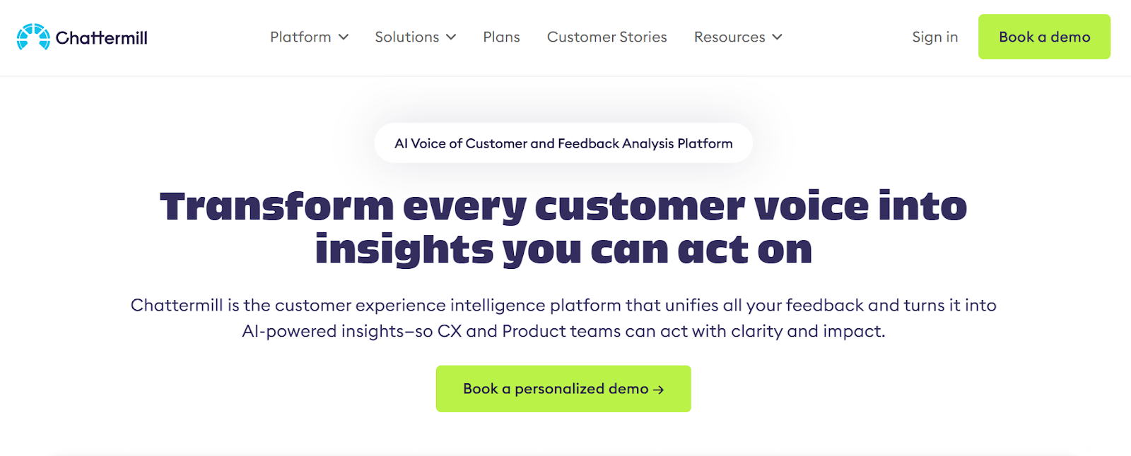 A screenshot of Chattermill’s homepage