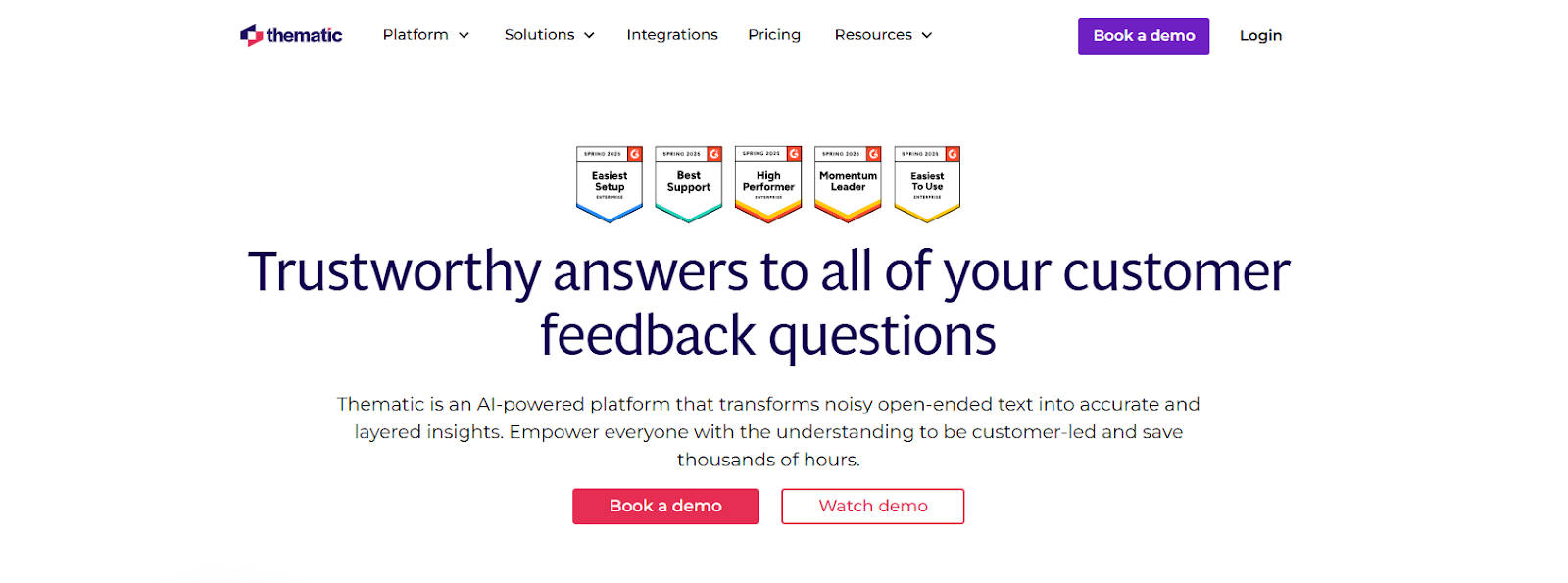 A screenshot of Thematic’s homepage