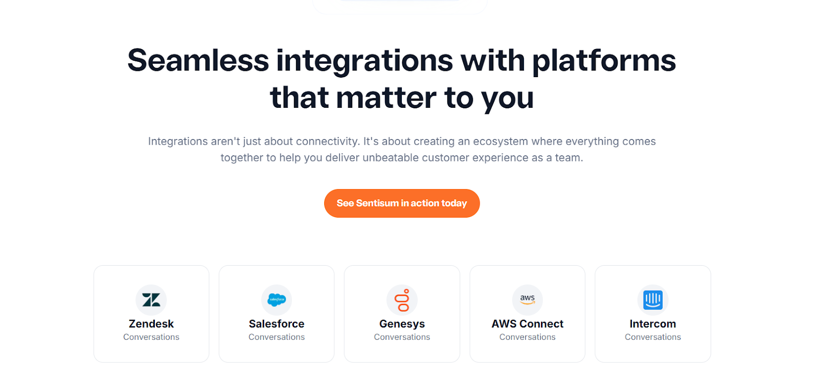 SentiSum showing a unified list of connected apps and tools.