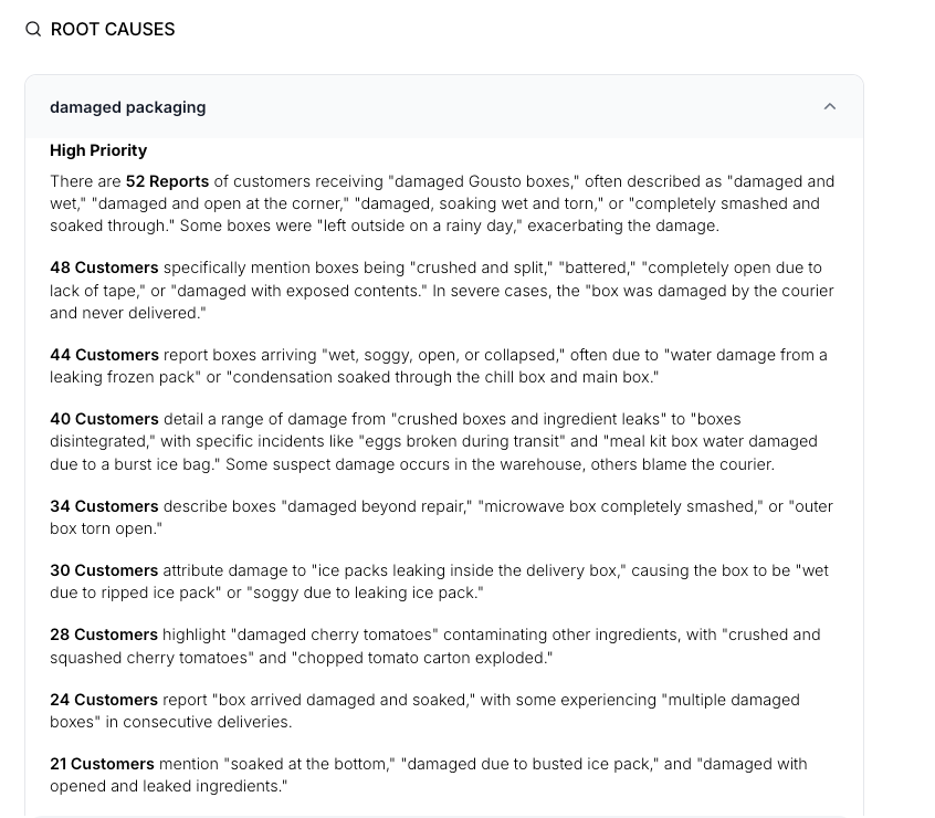 SentiSum’s AI agent Kyo displaying root causes in detail