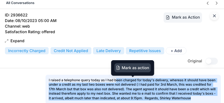 Screenshot showing customer complaint about incorrect delivery charges.