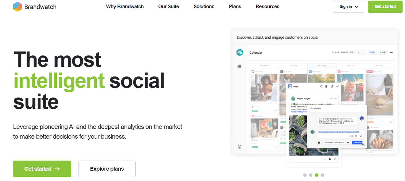 Homepage displaying an intelligent social media suite