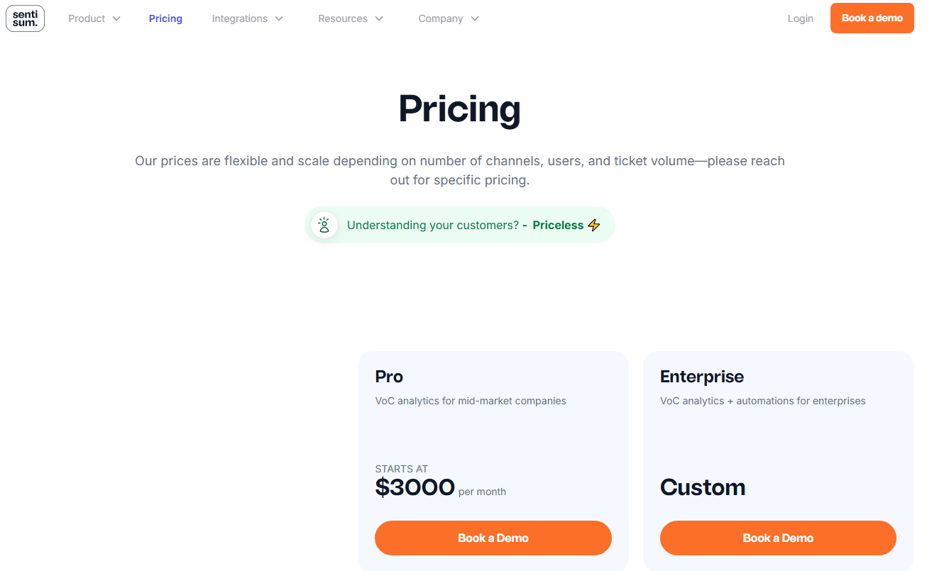 SentiSum pricing page 