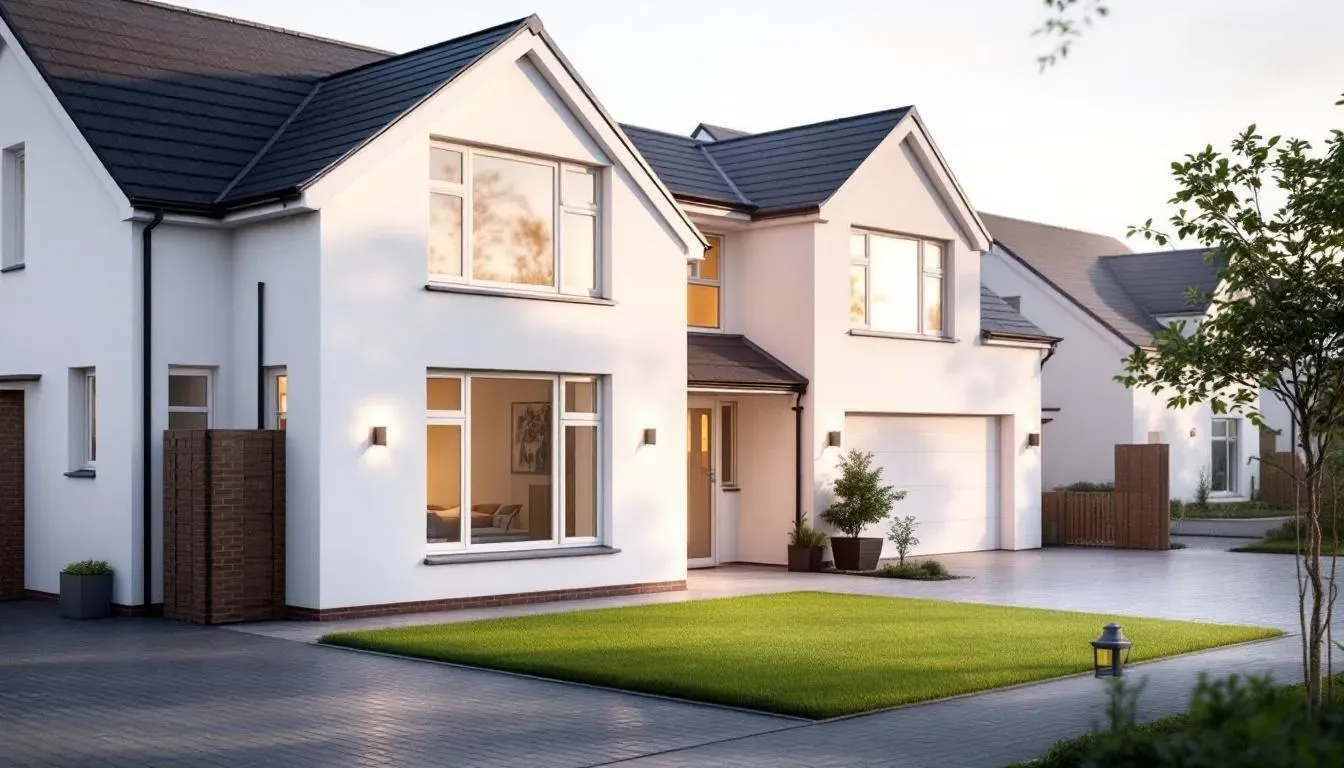 An image depicting a cozy suburban home, symbolizing the concept of mortgage housing, with a focus on conventional loans and conforming loan limits set by the Federal Housing Finance Agency. The scene conveys the idea of homeownership, highlighting the importance of mortgage options like fixed-rate mortgages and the role of government-sponsored enterprises like Fannie Mae and Freddie Mac in the mortgage market.