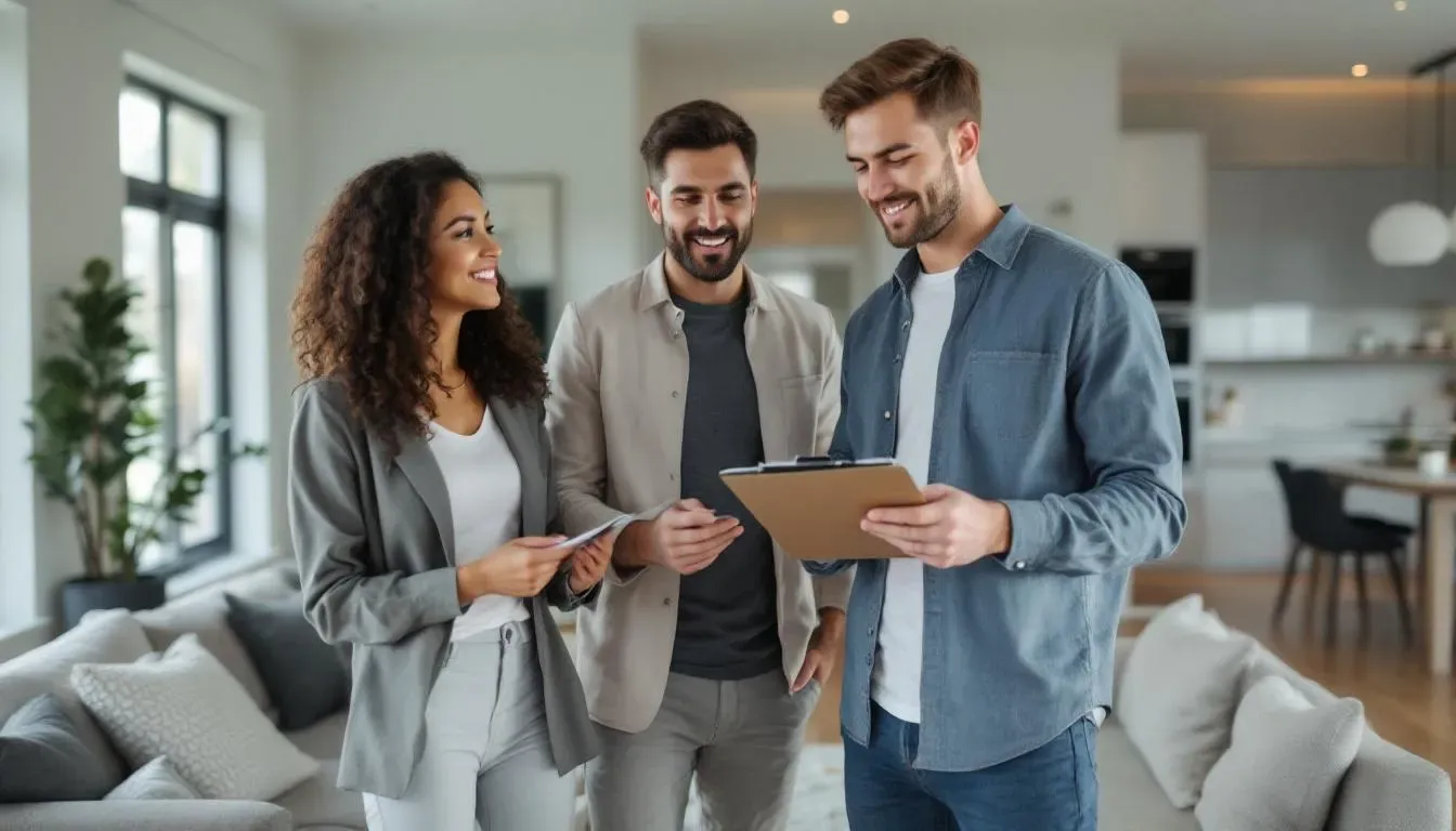 In the image, a diverse group of homebuyers is gathered around a table, discussing various home financing options, including traditional and non qualified mortgages. They appear engaged and are reviewing documents, likely related to loan programs and the requirements for qualified mortgage loans.