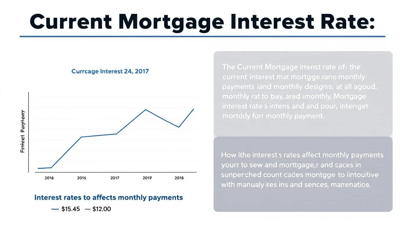 The image illustrates a graph showing fluctuations in mortgage interest rates over time, with annotations highlighting key factors like down payments, loan origination fees, and monthly mortgage payments. This visual representation helps potential homeowners understand how current mortgage rates can affect their overall housing costs and monthly payments.