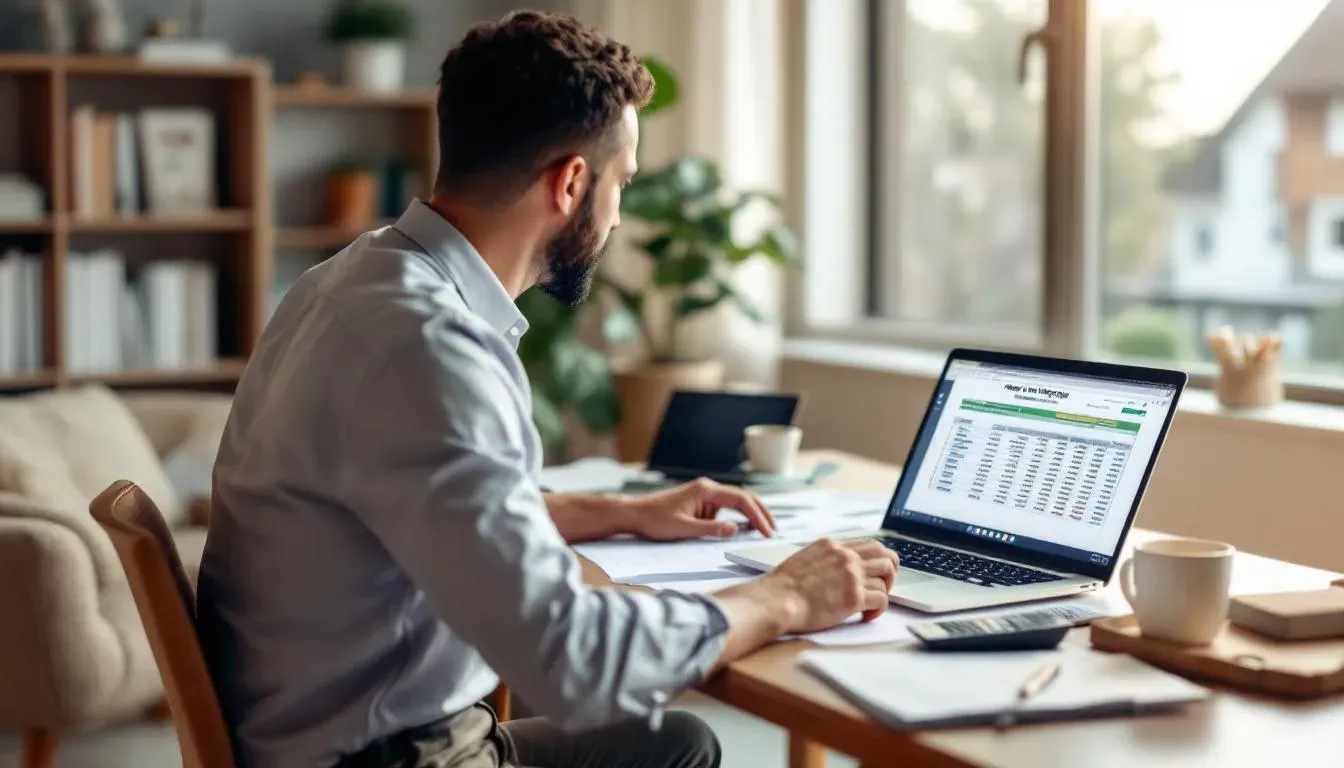 A visual representation of a home mortgage concept, featuring a house with a calculator and documents displaying mortgage rates, monthly payment details, and loan origination fees. This image illustrates the financial aspects of home loans, including interest rates and down payments, helping potential homeowners understand their mortgage options.