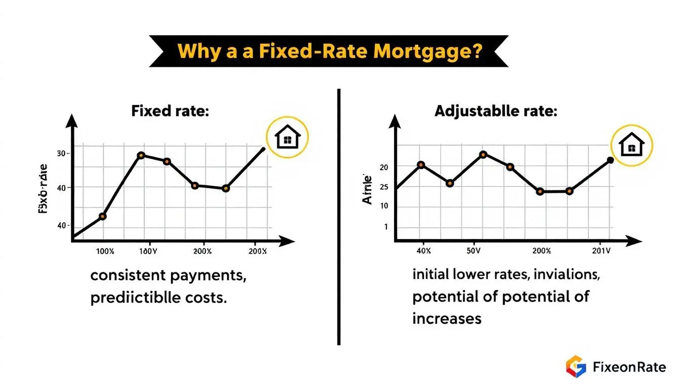 In the image, a side-by-side comparison illustrates the differences between fixed rate and adjustable rate mortgages, highlighting key factors such as monthly payments, interest rates, and potential closing costs. The visual emphasizes the importance of understanding loan terms, including the initial fixed rate period and how they impact personal finance decisions.