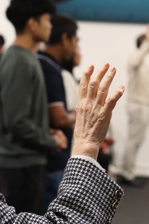 Hand lifted in worship at The Lighthouse Centre in Brussels