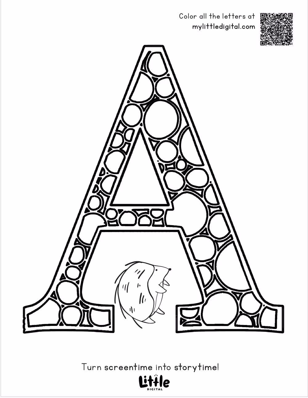 A cute printable worksheet for learning the letter A from Little Digital