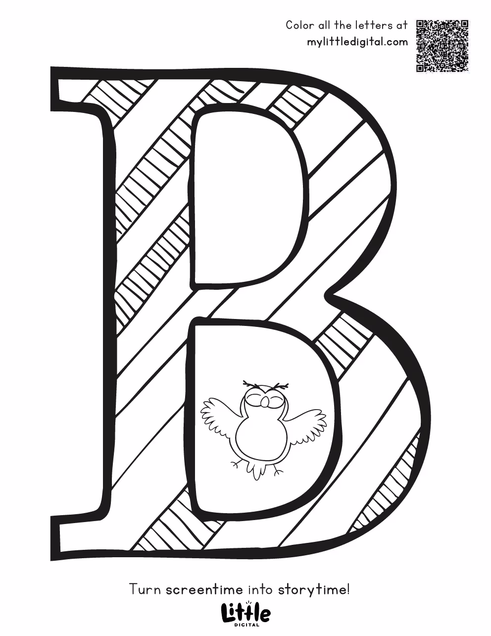 A cute printable worksheet for learning the letter B from Little Digital