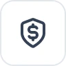 Shield icon with a dollar sign inside symbolizing financial security or protection.