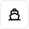 Black icon of a boat facing forward on a white rounded square background.