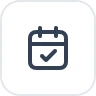 Calendar icon with a checkmark inside a rounded square background.