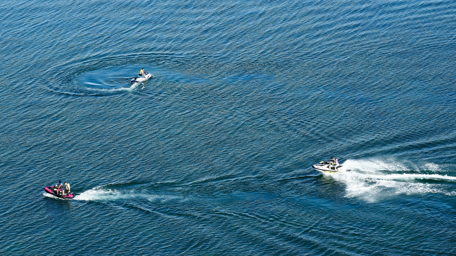 Person fishing from the front of a boat named The Fish Tank on calm open water under a clear sky.