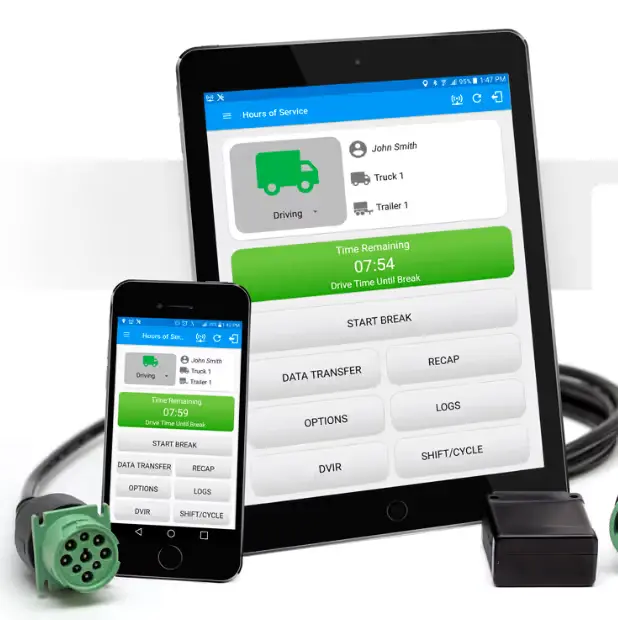 ELD tracking on a tablet and a mobile device.