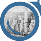A view of bottles through the left side of "YardView" blue binoculars.