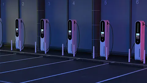A row of EV charging stations