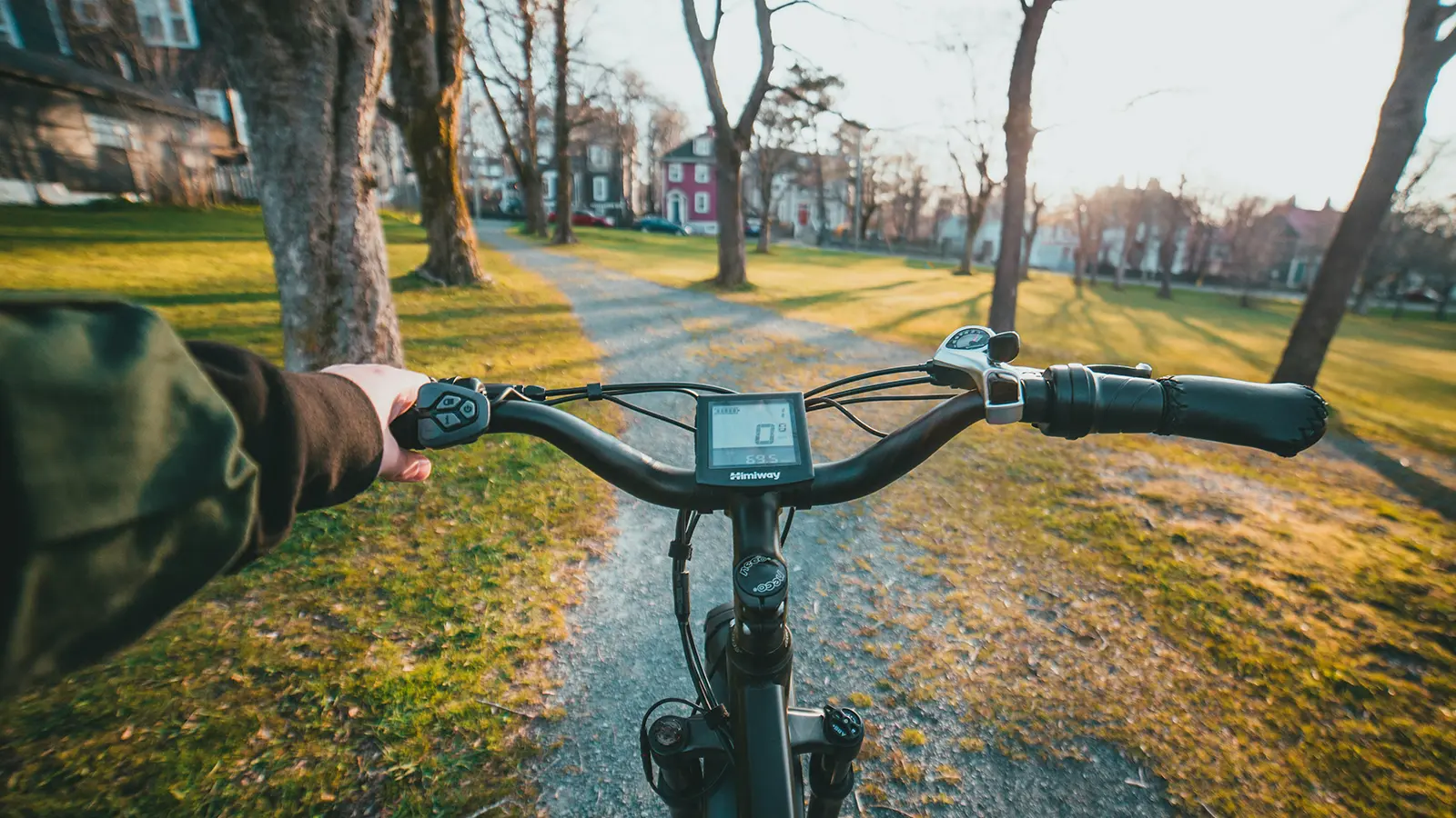 riding an e-bike in a park