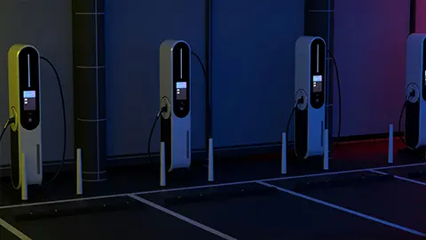 Several EV charging stations located in a garage.