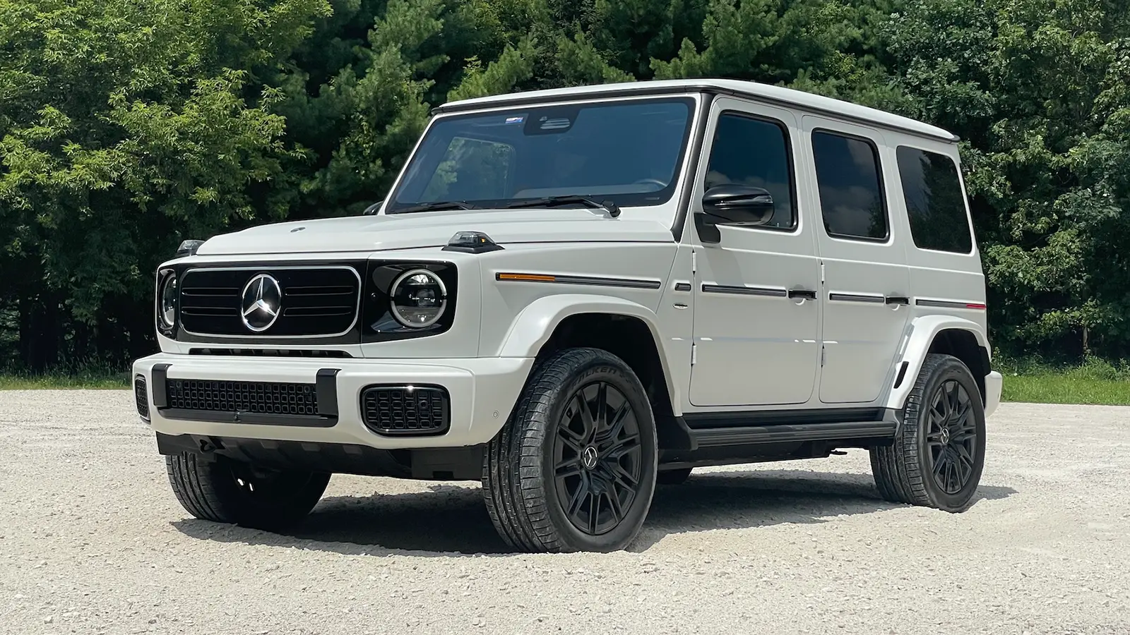 A white 2025 Mercedes Benz G class 580 front view