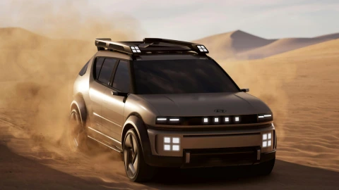 Hyundai Nexo FCEV driving through sandy desert