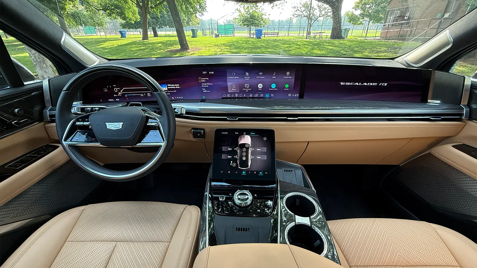 A light blue 2025 Cadillac Escalade IQ drivers HUD view