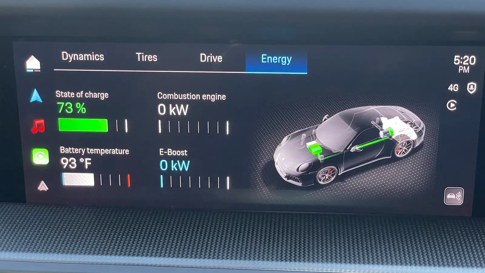 A red 2025 Porsche 911 Carrera GTS Hybrid charge data