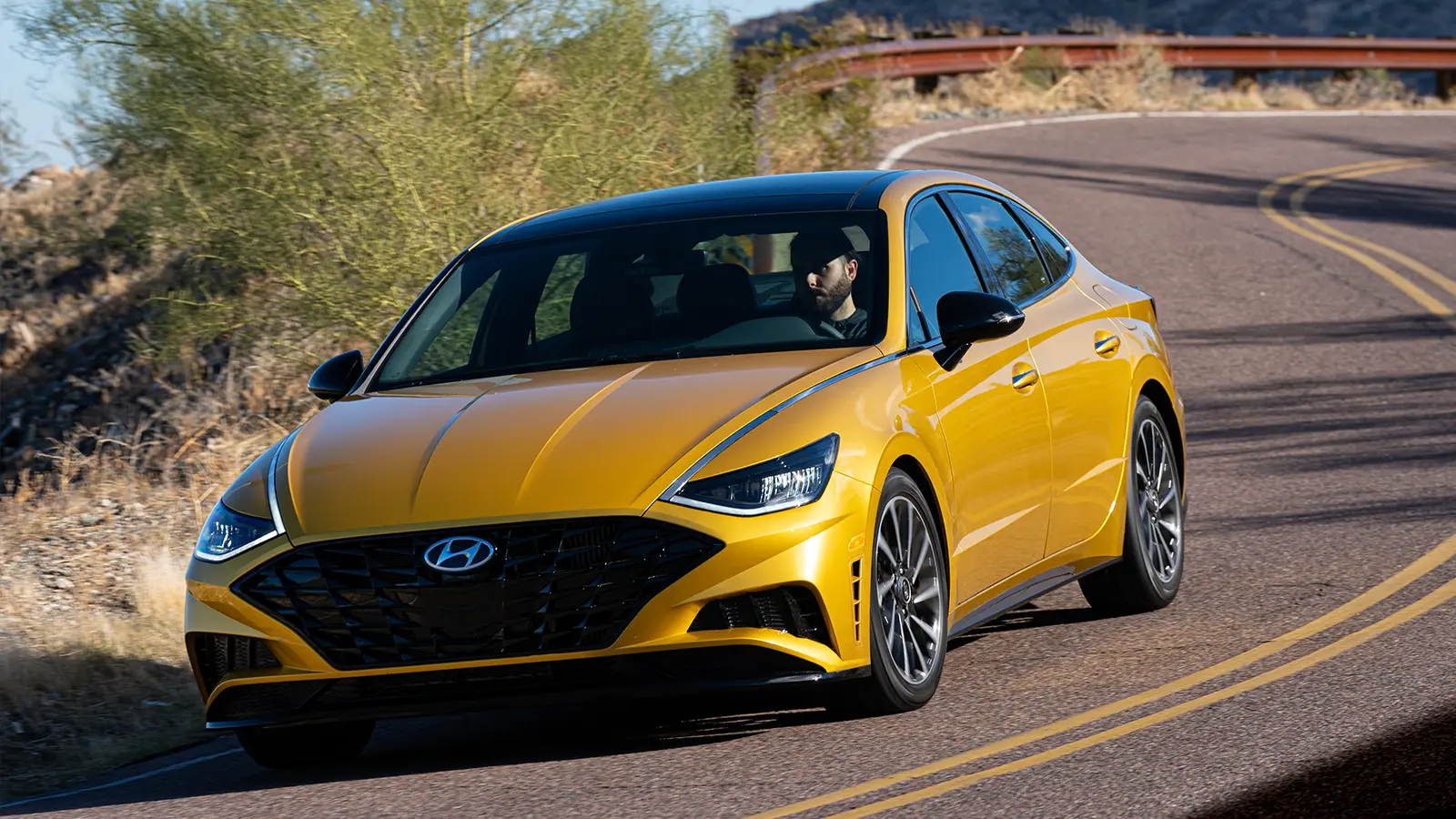 A yellow 2020 Hyundai Sonata SEL hybrid