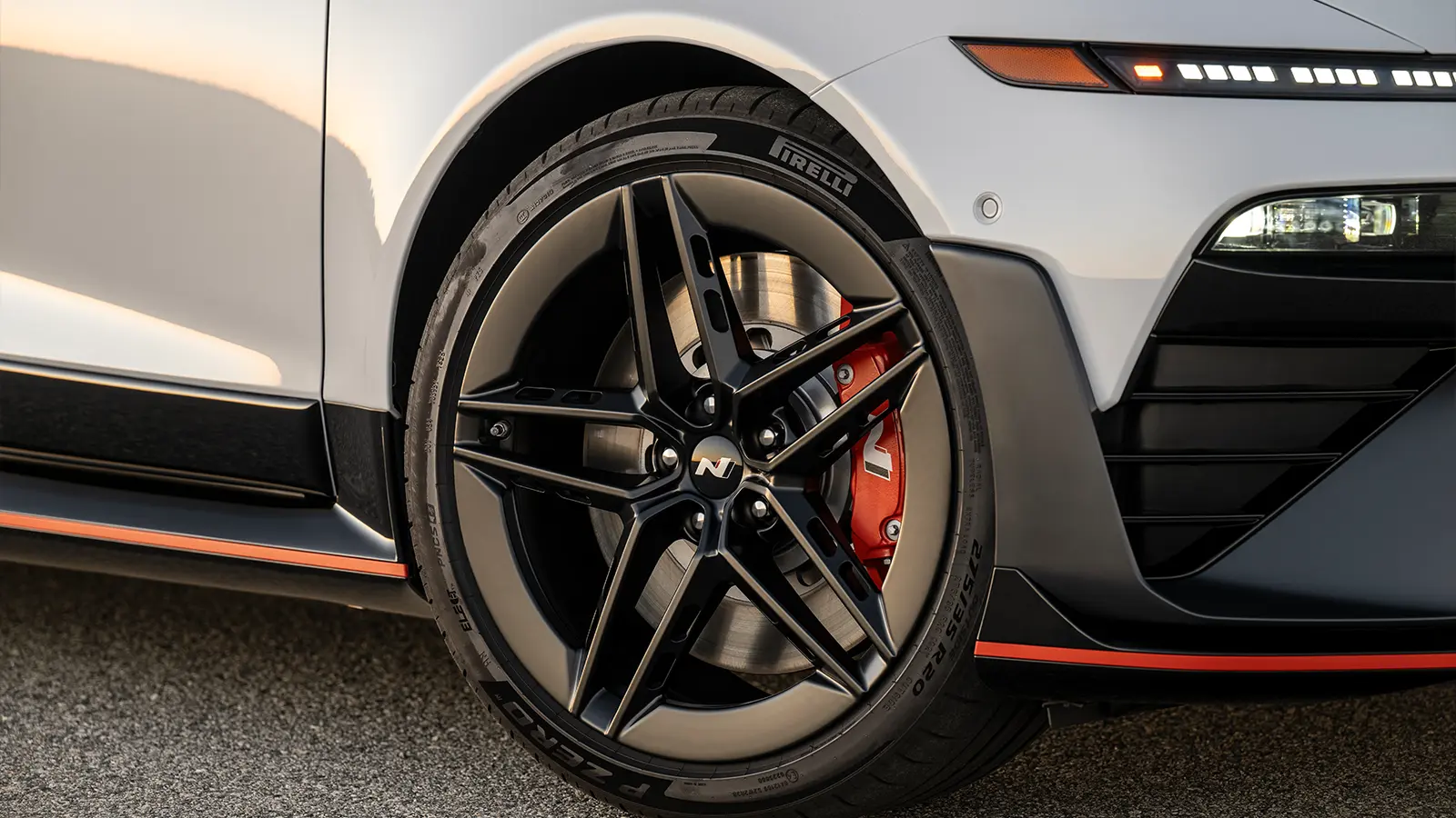 A white 2026 Hyundai Ioniq 6 N rim close up