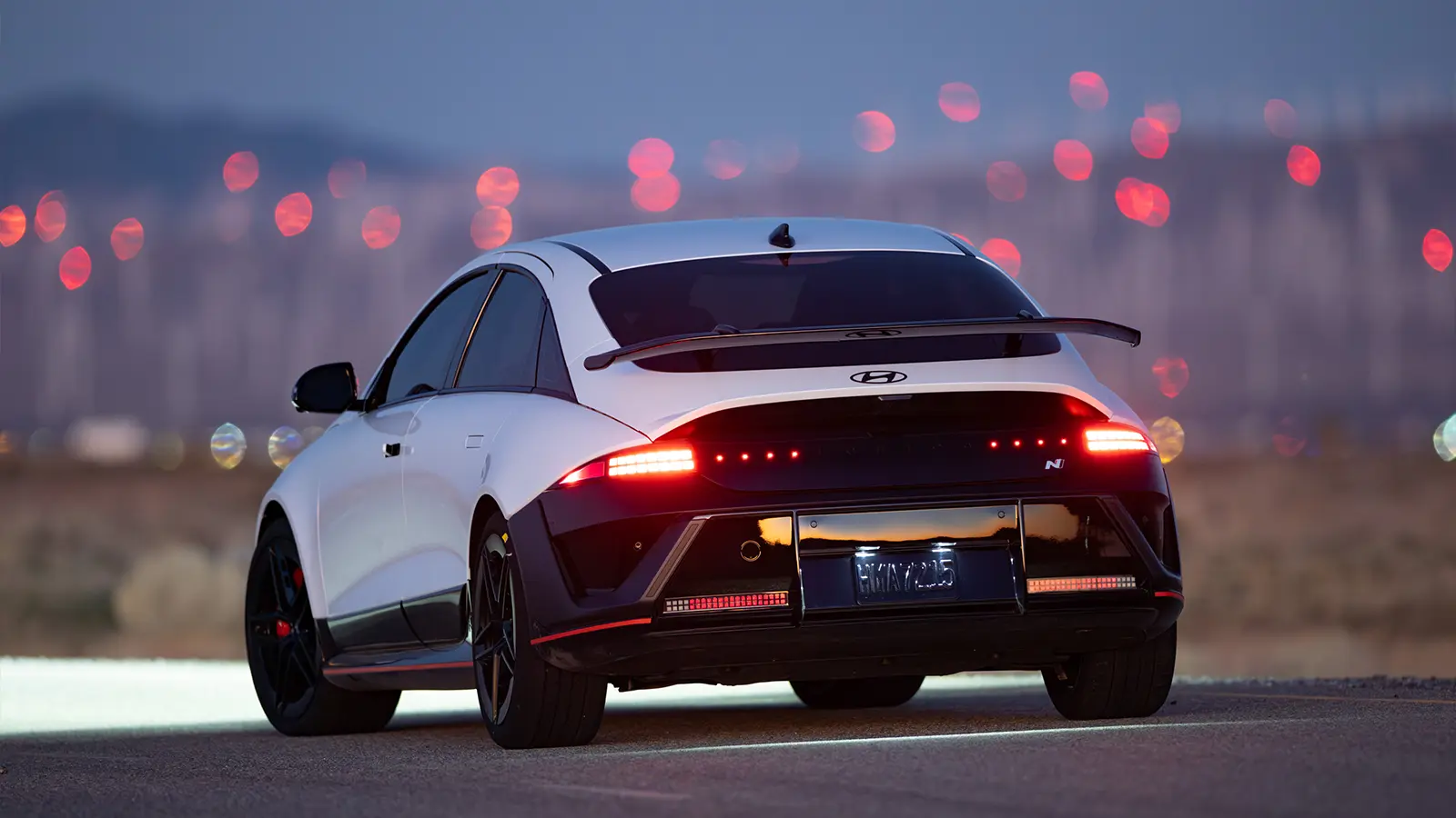A blue 2026 Hyundai Ioniq 6 N rear view