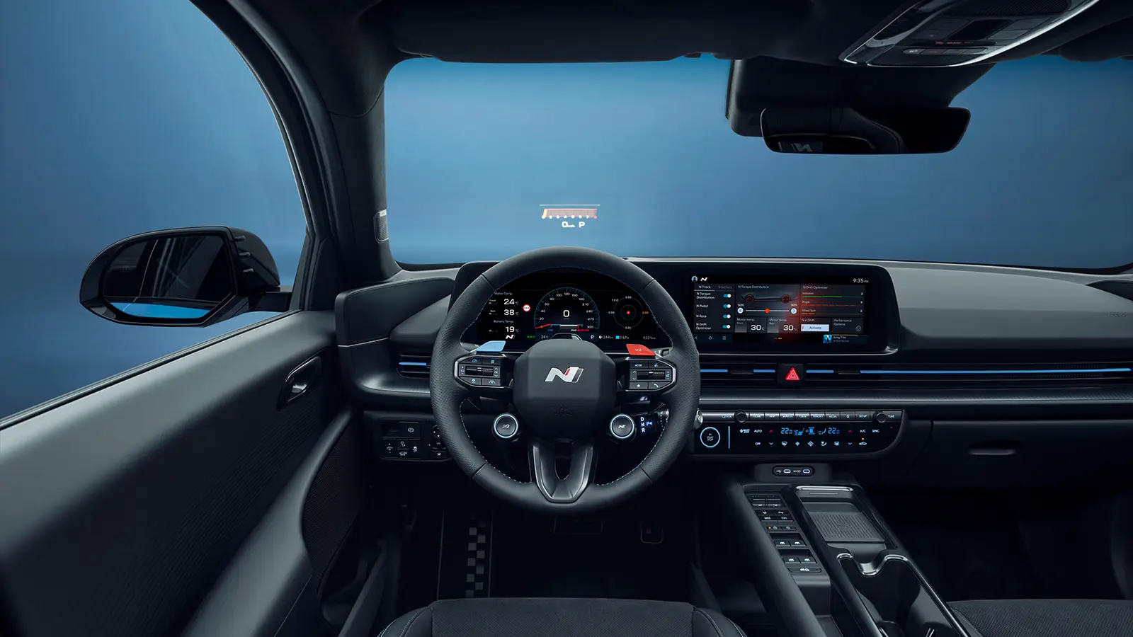 A blue 2026 Hyundai Ioniq 6 N interior drivers view
