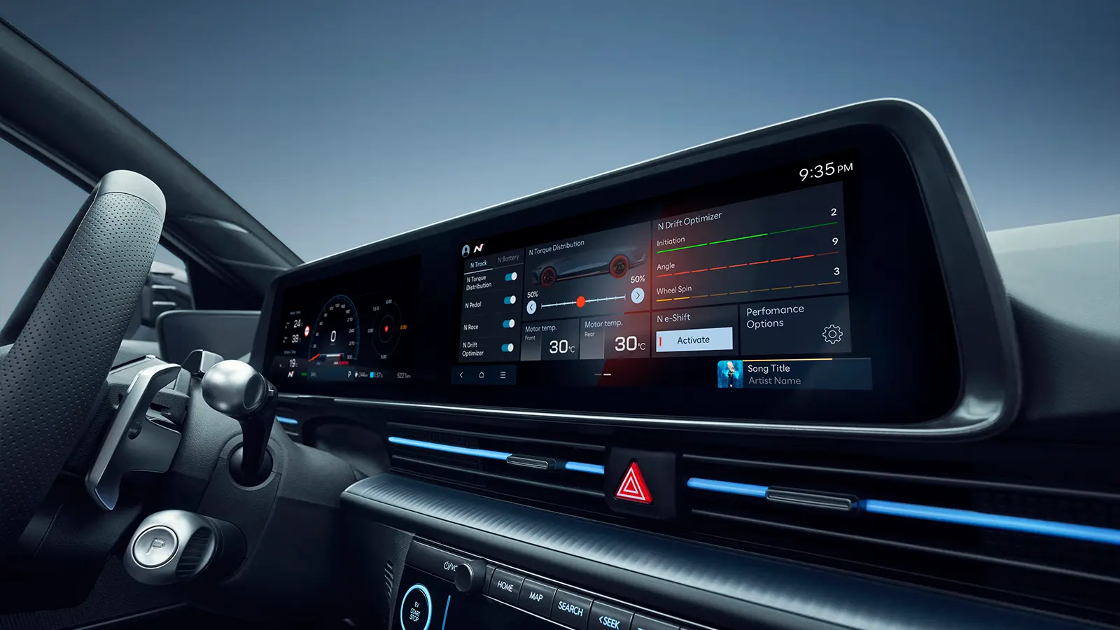 A blue 2026 Hyundai Ioniq 6 N interior drivers HUD view