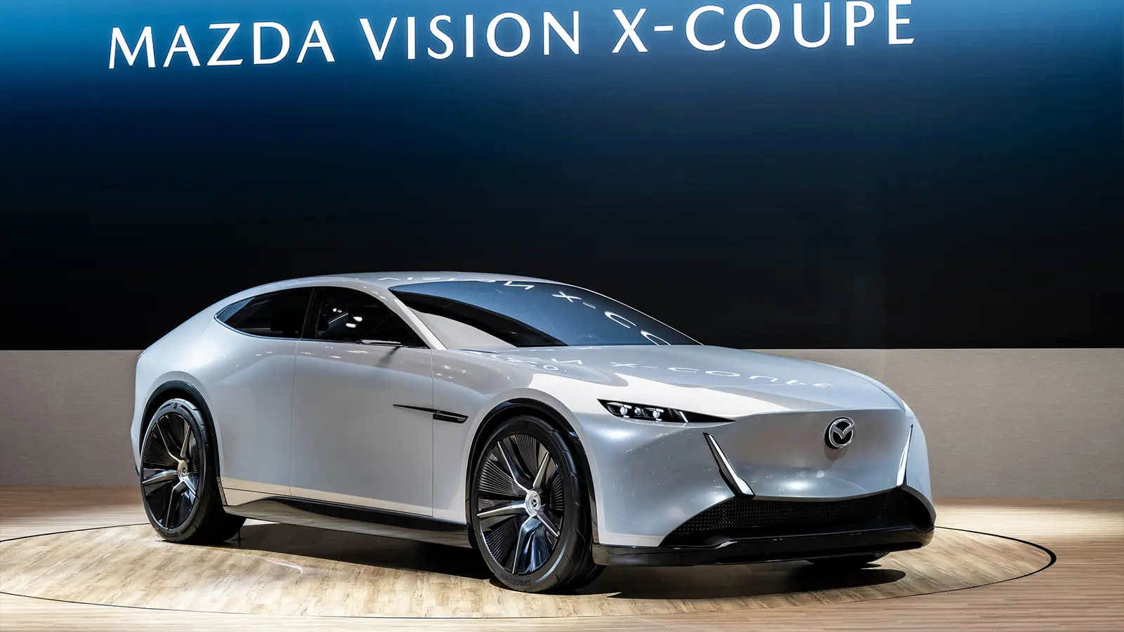 A silver Mazda Vision-X Coupe